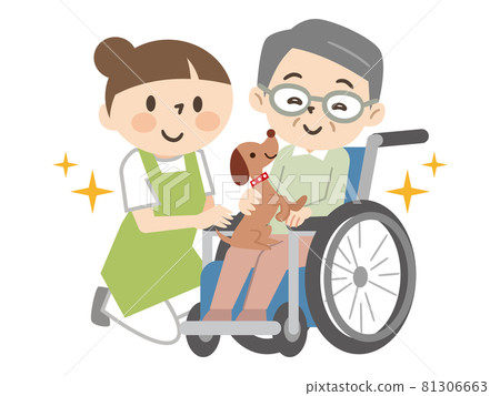 Animal therapy Senior men and caregivers interacting with animals 81306663