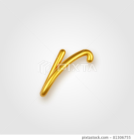 Gold 3d realistic lowercase letter R on a light background. 81306755