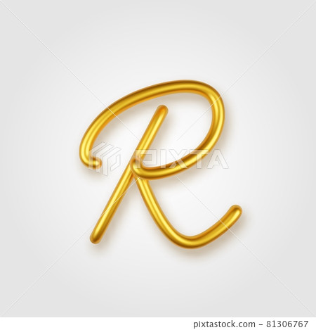 Gold 3d realistic capital letter R on a light background. Gold 3d realistic capital letter R on a light background. 81306767