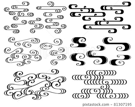 Illustration set of various shapes of Japanese-style running water patterns 81307195