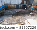 Construction site with iron mesh and Steel Rebars for reinforced concrete 81307226
