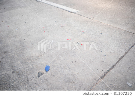 Concrete road with Car tail light debris from Car crash accident Concrete road with Car tail light debris from Car crash accident 81307230