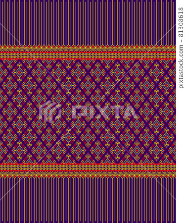 Yellow Red Symmetry Geometric Native or Ethnic Seamless Pattern on Purple Background Yellow Red Symmetry Geometric Native or Ethnic Seamless Pattern on Purple Background 81308618