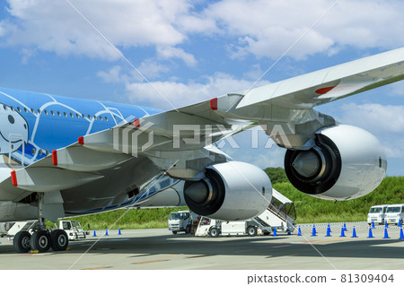 Behind the wing and engine of the aircraft Behind the wing and engine of the aircraft 81309404