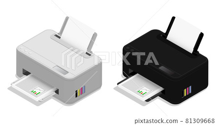 Isometric inkjet printer. Printing documents in office using copiers. Realistic 3D vector isolated on white background Isometric inkjet printer. Printing documents in office using copiers. Realistic 3D vector isolated on white background 81309668