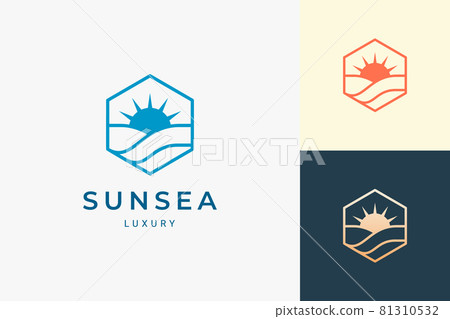 Sun and sea logo in simple and clean hexagon shape 81310532