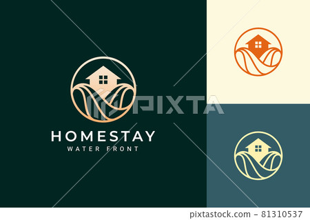 Beach theme resort or villa logo with luxury ocean wave and circle Beach theme resort or villa logo with luxury ocean wave and circle 81310537
