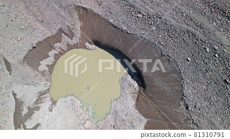 A moraine lake among a glacier covered with rocks A moraine lake among a glacier covered with rocks 81310791
