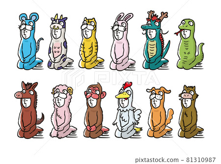 New Year's card material: A person wearing a sitting zodiac costume New Year's card material: A person wearing a sitting zodiac costume 81310987