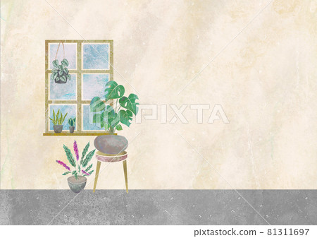 Image of foliage plants and interior watercolor illustration house Image of foliage plants and interior watercolor illustration house 81311697