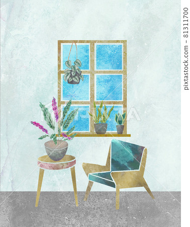 Image of foliage plants and interior watercolor illustration house Image of foliage plants and interior watercolor illustration house 81311700