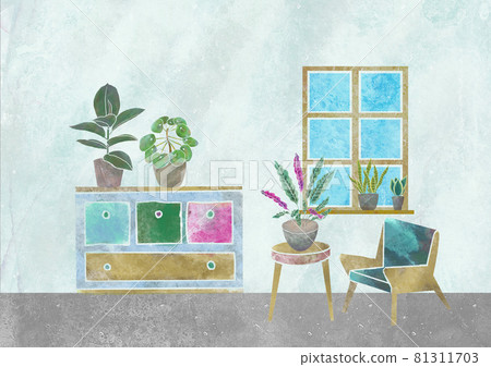 Image of foliage plants and interior watercolor illustration house Image of foliage plants and interior watercolor illustration house 81311703