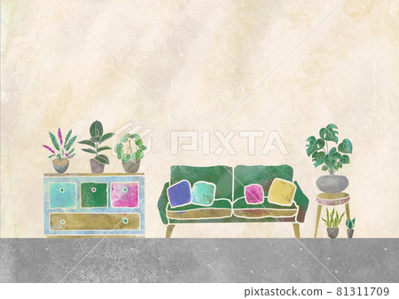 觀葉植物和室內水彩插圖房子的形象 81311709