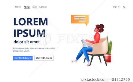 woman using online messenger app on laptop social media network online communication concept horizontal woman using online messenger app on laptop social media network online communication concept horizontal 81312799