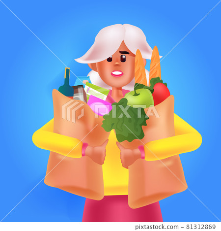 young woman holding shopping bag full of vegetables portrait 81312869