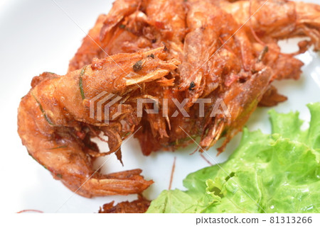 deep fried shrimp with flour on plate dipping spicy chili sauce 81313266
