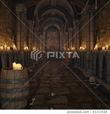 Fantasy medieval dungeon architecture construction 3d illustration 81313564
