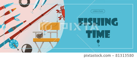 Camping adventure time vector illustration Banner with flat equipment for hiking Cartoon flayer fishing time 81313580