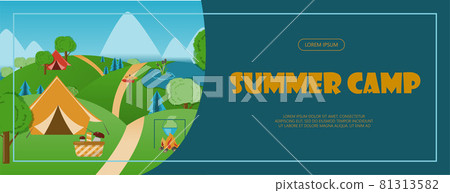 Camping adventure time vector illustration Banner with flat equipment for hiking Cartoon flayer Camping adventure time vector illustration Banner with flat equipment for hiking Cartoon flayer 81313582