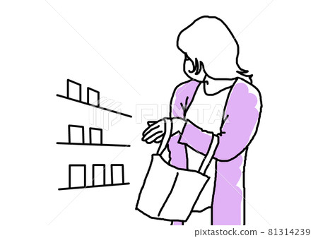 一位女士將產品放入我的包中的線描插圖 一位女士將產品放入我的包中的線描插圖 81314239