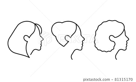 Simple Set of female faces Vector Line icon. Female user profile icon, side view, head, hairstyles. Diversity and variety. Contemporary modern icon Simple Set of female faces Vector Line icon. Female user profile icon, side view, head, hairstyles. Diversity and variety. Contemporary modern icon 81315170