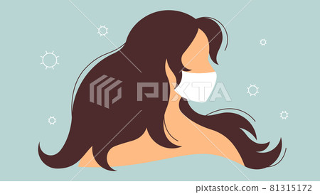 Female silhouette with protective medical mask. Symbol of viruses in the air. Modern female profile. Concept of lockdown, health care, respiratory protection. Female silhouette with protective medical mask. Symbol of viruses in the air. Modern female profile. Concept of lockdown, health care, respiratory protection. 81315172