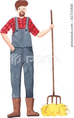 Farmer with animal concept watercolor 81315489