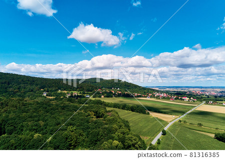 Sleza mountain landscape. Aerial view of mountains with forest. 81316385