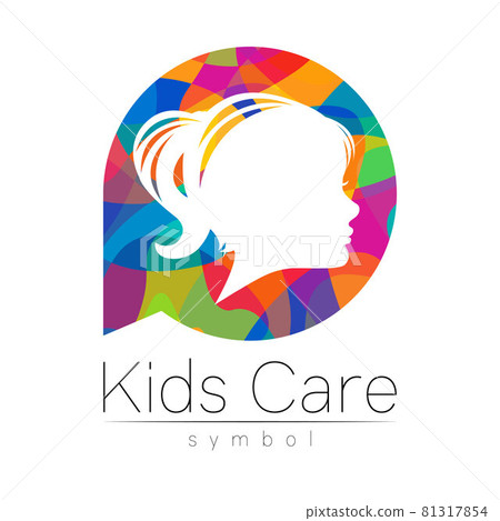 Child Girl Vector logotype in RainbowColor Circle. Silhouette profile human head. Concept logo for people, children, autism, kids, therapy, clinic, education. Template symbol design 81317854