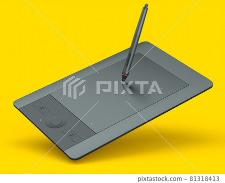 Graphic tablet and pen for illustrators, designers and photographers on yellow Graphic tablet and pen for illustrators, designers and photographers on yellow 81318413