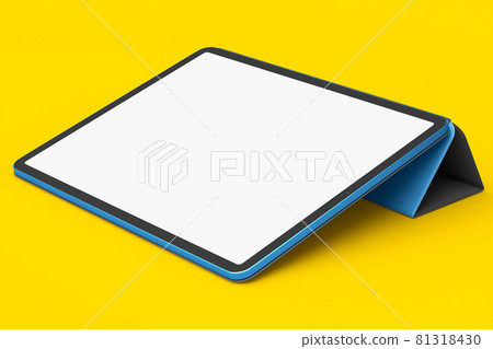Computer tablet with cover case isolated on yellow background. 81318430