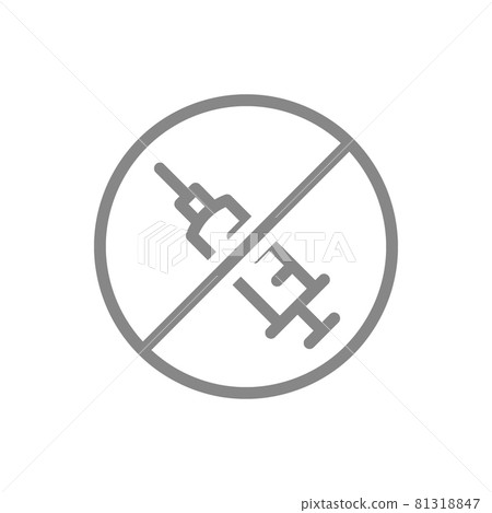 Medical syringe and prohibition sign line icon. No vaccination, refusal to vaccinate, mistrust, fear of syringes Medical syringe and prohibition sign line icon. No vaccination, refusal to vaccinate, mistrust, fear of syringes 81318847