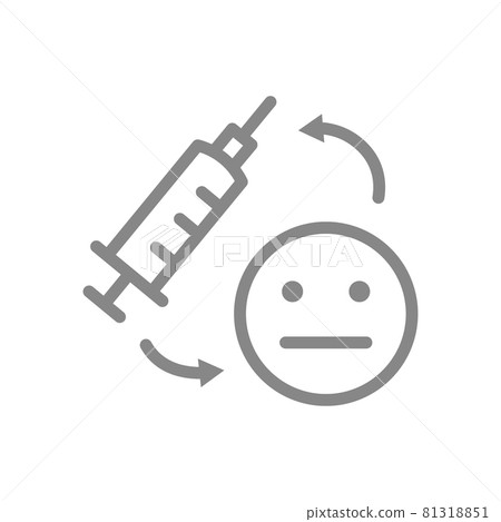 Medical syringe and neutral face line icon. Vaccination, consequences of vaccination, vaccine evaluation, neutral feedback Medical syringe and neutral face line icon. Vaccination, consequences of vaccination, vaccine evaluation, neutral feedback 81318851