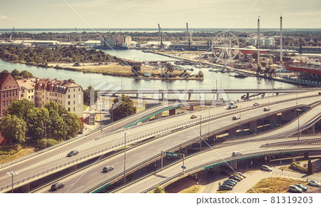 Aerial view of Castle Way and Lasztownia Island, color toning applied, Poland. Aerial view of Castle Way and Lasztownia Island, color toning applied, Poland. 81319203