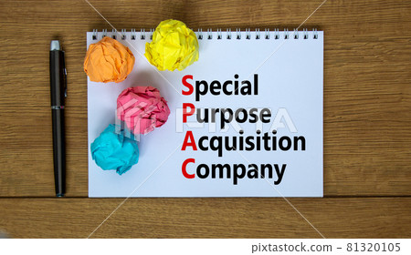 SPAC, special purpose acquisition company symbol. White note with words 'SPAC' on beautiful wooden background, copy space. Business and SPAC, special purpose acquisition company concept. 81320105