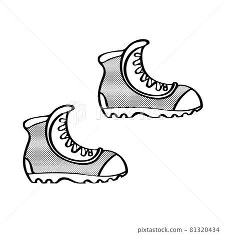 Tourist hiking shoes black and white sketch Tourist hiking shoes black and white sketch 81320434