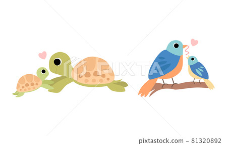 Little Baby Animal and Their Mom Cuddling and Loving Each Other Vector Set 81320892