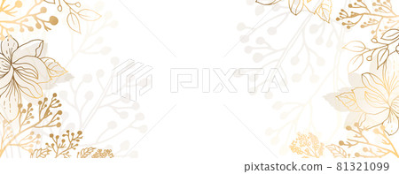 Luxurious golden wallpaper. Gilded leaves and colors with a shiny light texture. Modern art mural wallpaper. White background and shiny flowers. Vector illustration. Luxurious golden wallpaper. Gilded leaves and colors with a shiny light texture. Modern art mural wallpaper. White background and shiny flowers. Vector illustration. 81321099
