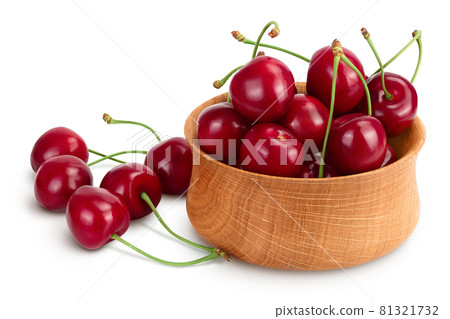 red sweet cherry in wooden bowl isolated on white background with clipping path and full depth of field red sweet cherry in wooden bowl isolated on white background with clipping path and full depth of field 81321732