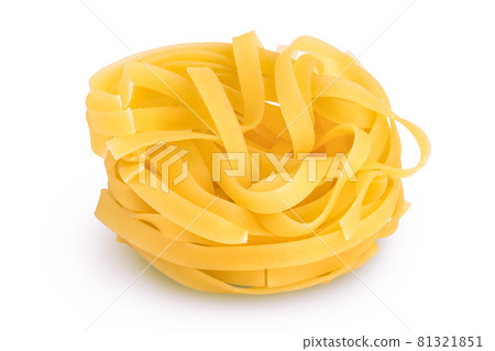 Raw tagliatelle pasta isolated on white background with clipping path and full depth of field Raw tagliatelle pasta isolated on white background with clipping path and full depth of field 81321851