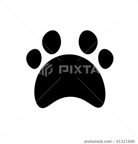 Flat cartoon animal footprint silhouette. Cat or dog foot web icon, unknown animal. Black print paw trace. Isolated vector illustration. Trendy style design 81321880