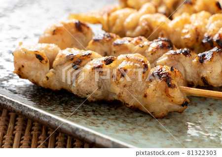 An assortment of yakitori (salt-yaki) platters with a focus on Bonji skewers. An assortment of yakitori (salt-yaki) platters with a focus on Bonji skewers. 81322303