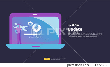 Data synchronize process and installation program. Update progress concept of operation system. illustration web landing page template, banner, presentation, UI, poster, ad, promotion or print media 81322652
