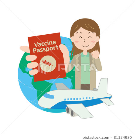 A woman traveling abroad with a vaccine passport 81324980
