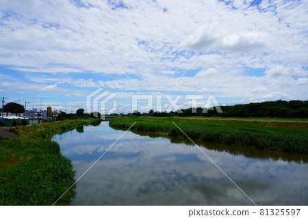 夏日河畔藍天風景 81325597