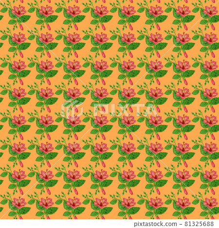 illustration of a seamless pattern of hibiscus plants - flowers and leaves of a plant on a illustration of a seamless pattern of hibiscus plants - flowers and leaves of a plant on a 81325688