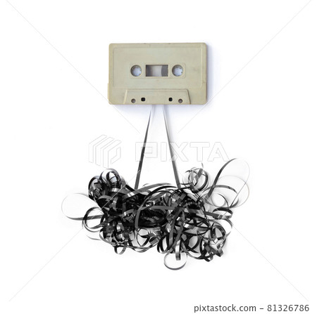 Vintage audio tape cassette isolated on white background. 1980s recorder collection. Recorder. Old pop music. 81326786