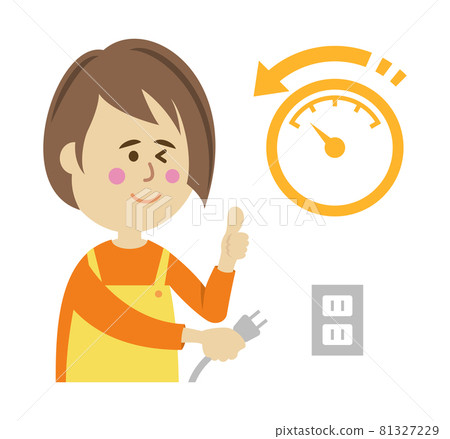 Illustration image of a housewife who unplugs and saves electricity 81327229