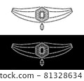 Hexagon, emerald and seed pearl tiara hand-drawn line drawing illustration_029 81328634