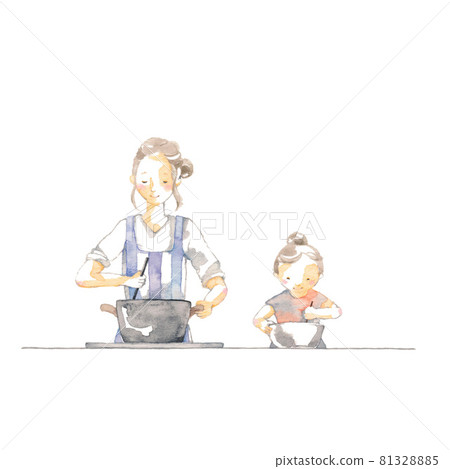 Mother and girl cooking Mother and girl cooking 81328885